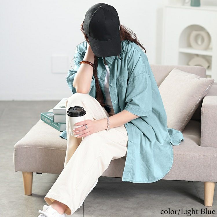 大きいサイズ レディース 裾グラデオーバーサイズコットンデニムシャツ　wd-0380 【メール便可】
