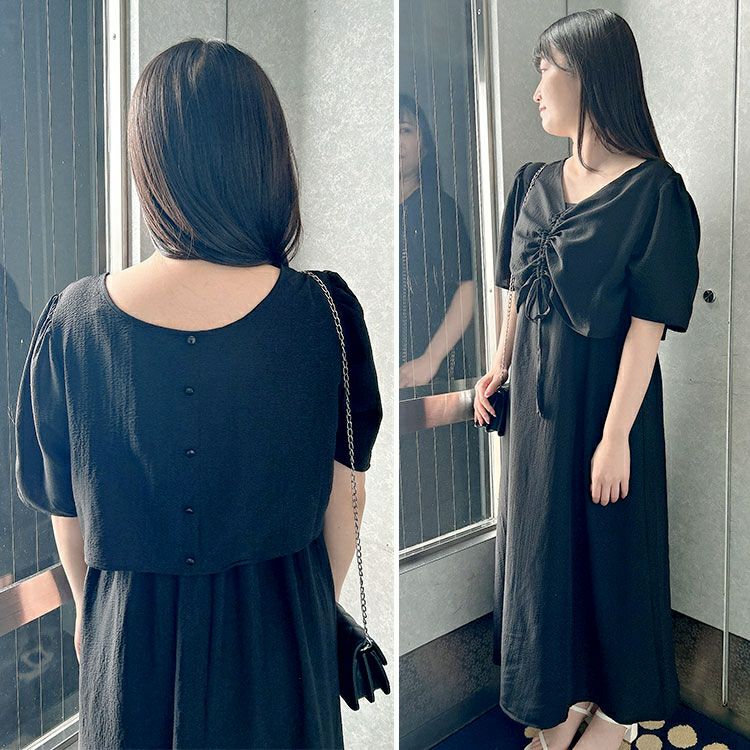 大きいサイズ レディース 前ドロストブラウス＆キャミワンピース2点セット　tani-36529ll