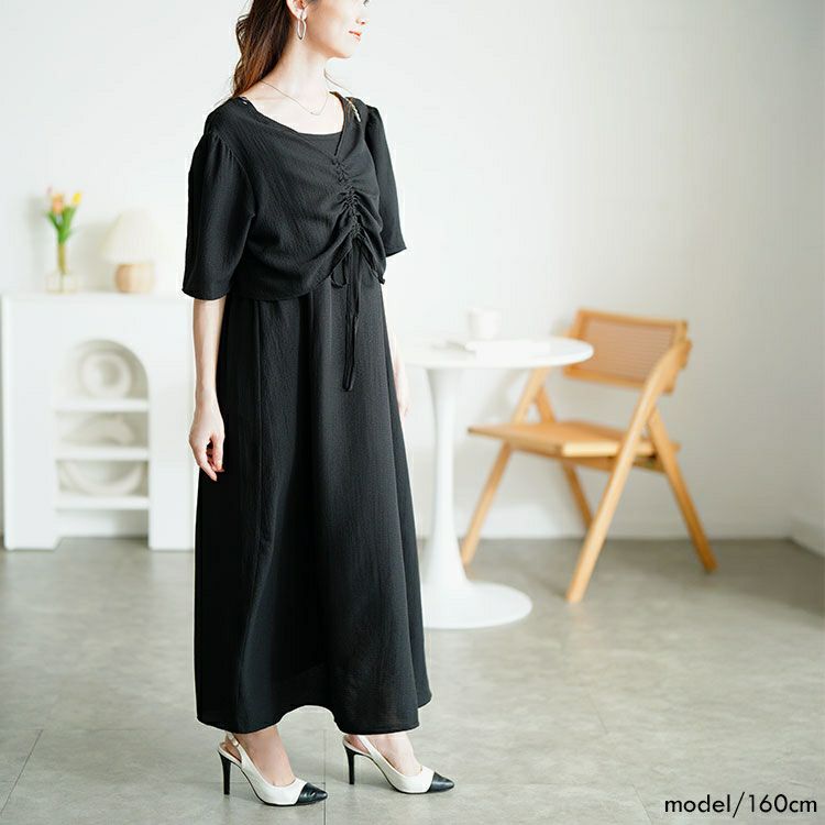 大きいサイズ レディース 前ドロストブラウス＆キャミワンピース2点セット　tani-36529ll