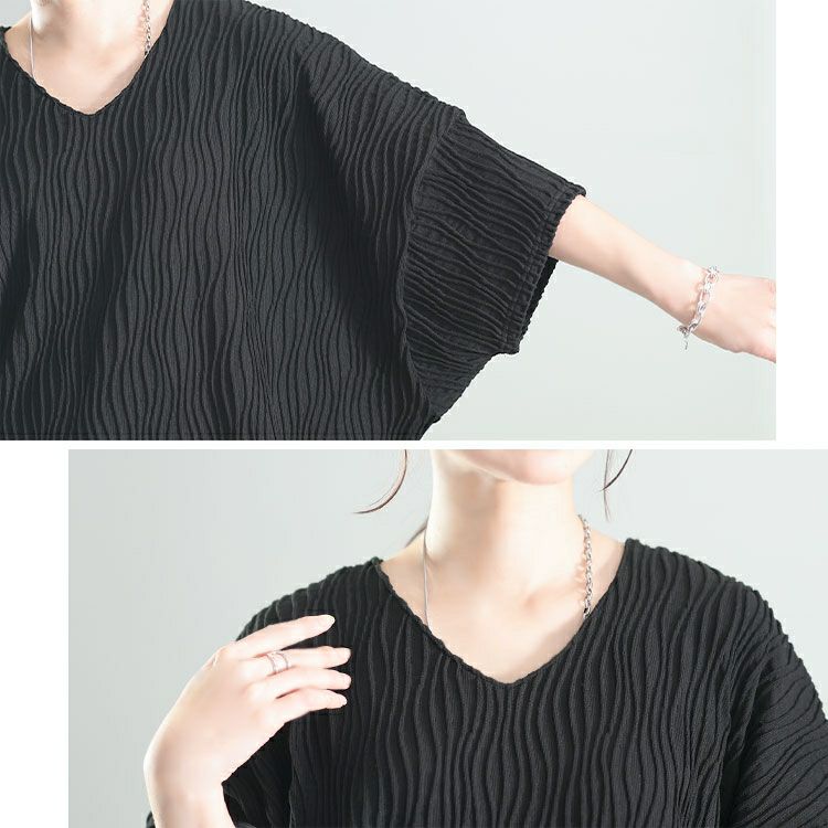 大きいサイズ レディース ウェーブストライプドルマンチュニック　maru-30142