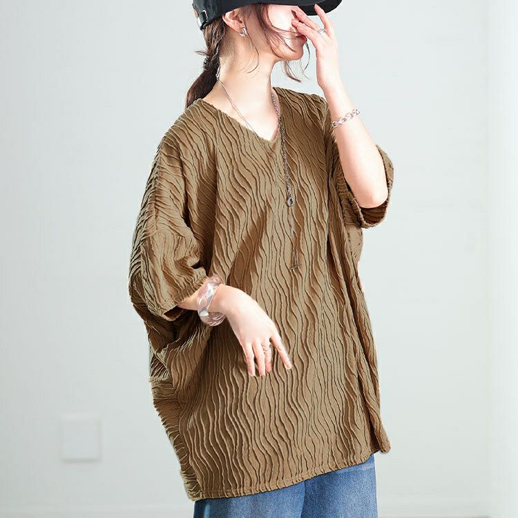 大きいサイズ レディース ウェーブストライプドルマンチュニック　maru-30142