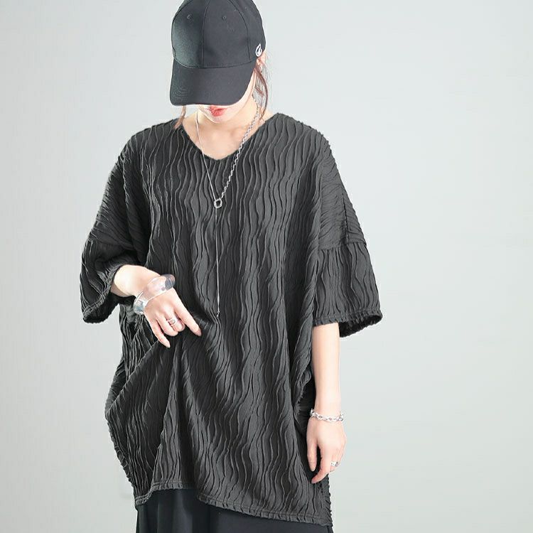 大きいサイズ レディース ウェーブストライプドルマンチュニック　maru-30142