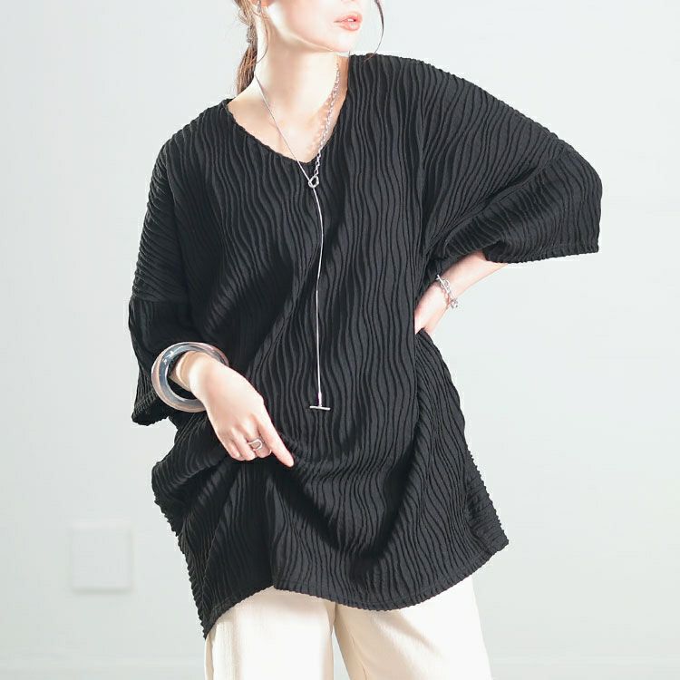 大きいサイズ レディース ウェーブストライプドルマンチュニック　maru-30142