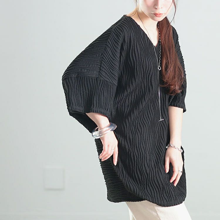 大きいサイズ レディース ウェーブストライプドルマンチュニック　maru-30142