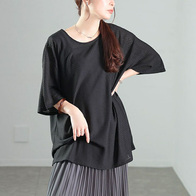 大きいサイズ レディース ダイヤ柄ジャガードビッグTシャツ　maru-30138 【メール便可】