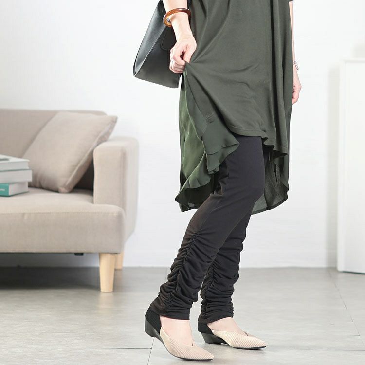 大きいサイズ レディース 裾くしゅくしゅレギンス　maru-30137 【メール便可】