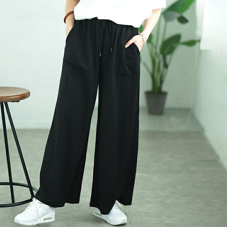 大きいサイズ レディース UVカット＆接触冷感ストレッチ鹿の子ワイドフレアパンツ　map-41 【メール便可】