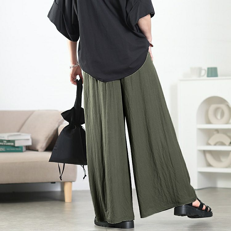 大きいサイズ レディース UVカット＆接触冷感ストレッチ鹿の子ワイドフレアパンツ　map-41 【メール便可】