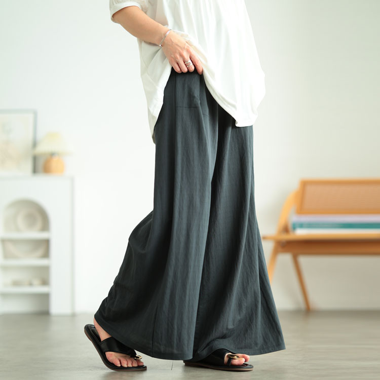 大きいサイズ レディース UVカット＆接触冷感ストレッチ鹿の子ワイドフレアパンツ　map-41 【メール便可】