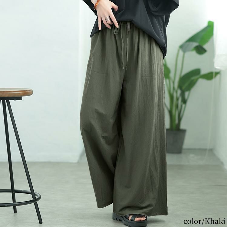 大きいサイズ レディース UVカット＆接触冷感ストレッチ鹿の子ワイドフレアパンツ　map-41 【メール便可】 カーキ