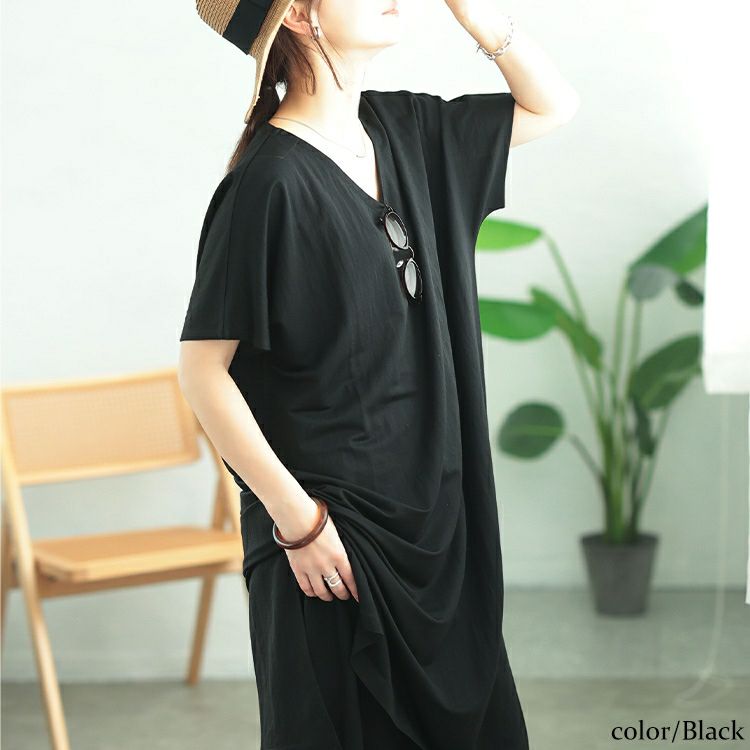 大きいサイズ レディース UVカット＆接触冷感ストレッチ鹿の子サイドスリットワンピース　map-40 【メール便可】