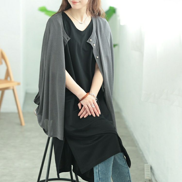 大きいサイズ レディース UVカット＆接触冷感ストレッチ鹿の子サイドスリットワンピース　map-40 【メール便可】