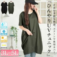 大きいサイズ レディース UVカット＆接触冷感ストレッチ鹿の子コクーンチュニック　map-39 【メール便可】
