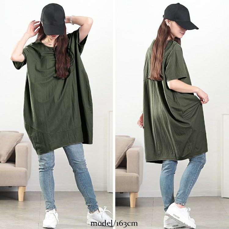 大きいサイズ レディース UVカット＆接触冷感ストレッチ鹿の子コクーンチュニック　map-39 【メール便可】