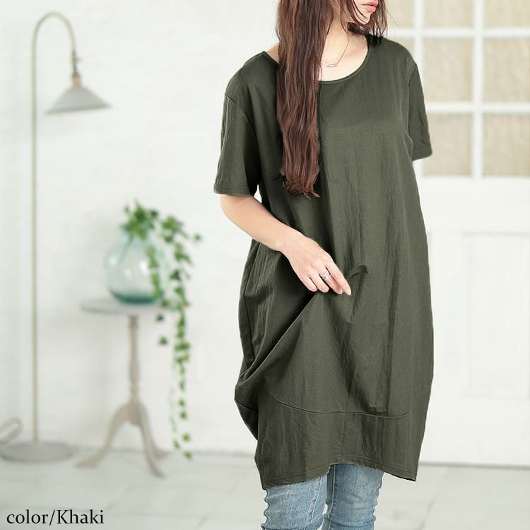 大きいサイズ レディース UVカット＆接触冷感ストレッチ鹿の子コクーンチュニック　map-39 【メール便可】 カーキ