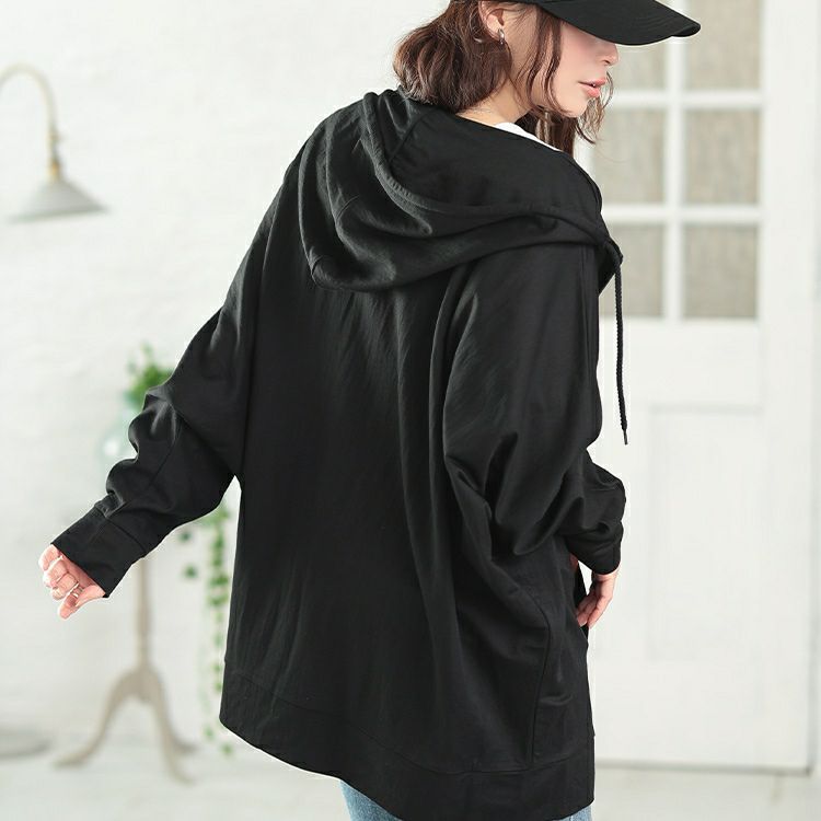 大きいサイズ レディース UVカット＆接触冷感ストレッチ鹿の子ドルマンZIPパーカー　map-37