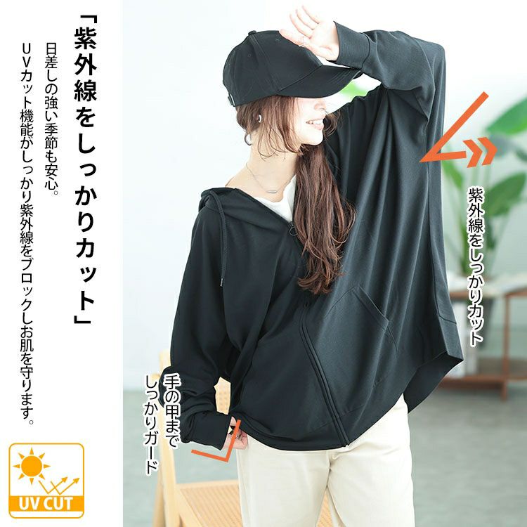 大きいサイズ レディース UV対策＆吸水速乾ドルマンZIPパーカー　map-33