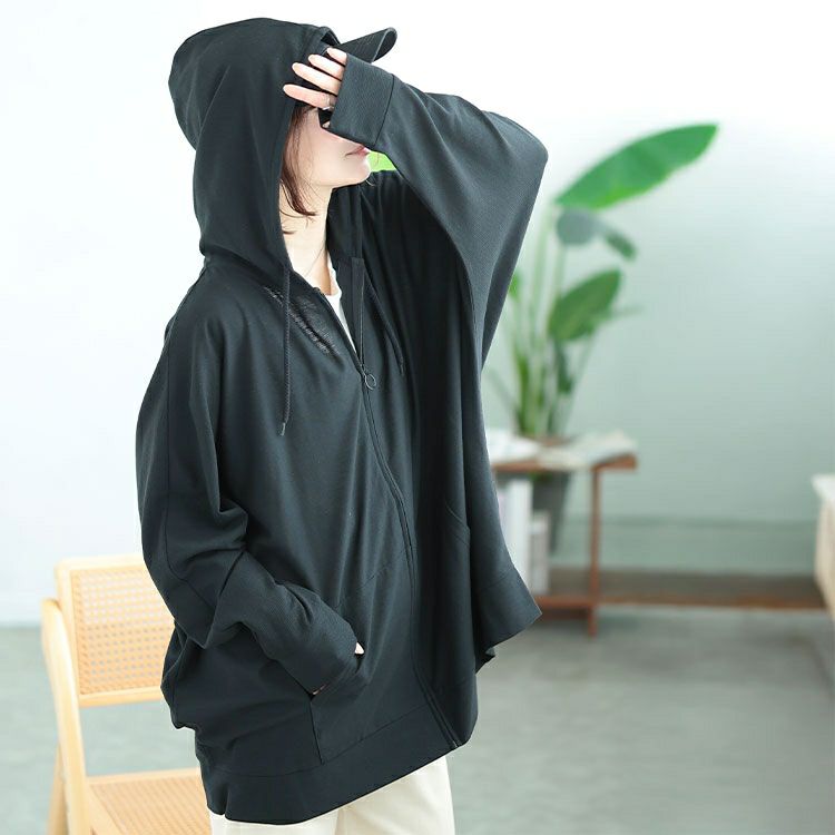 大きいサイズ レディース UV対策＆吸水速乾ドルマンZIPパーカー　map-33