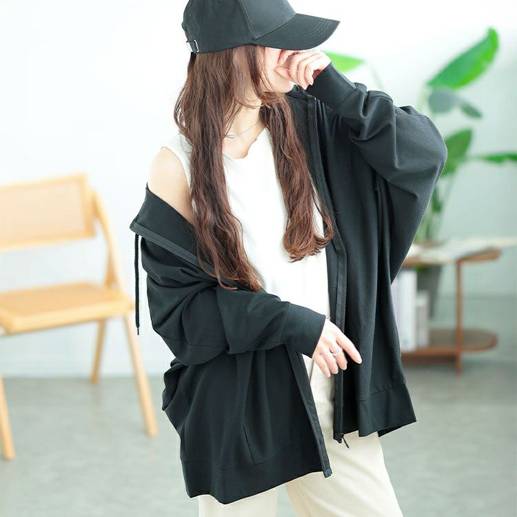 大きいサイズ レディース UV対策＆吸水速乾ドルマンZIPパーカー　map-33