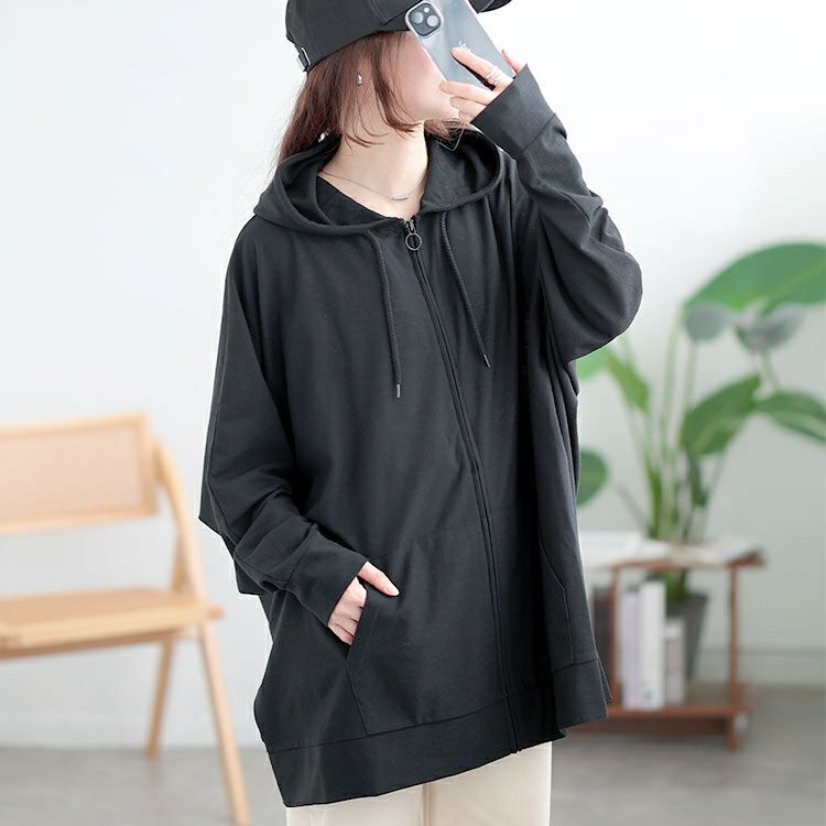 大きいサイズ レディース UV対策＆吸水速乾ドルマンZIPパーカー　map-33