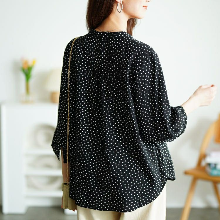 大きいサイズ レディース ドット柄ギャザーブラウス　cpdai-640725 【メール便可】