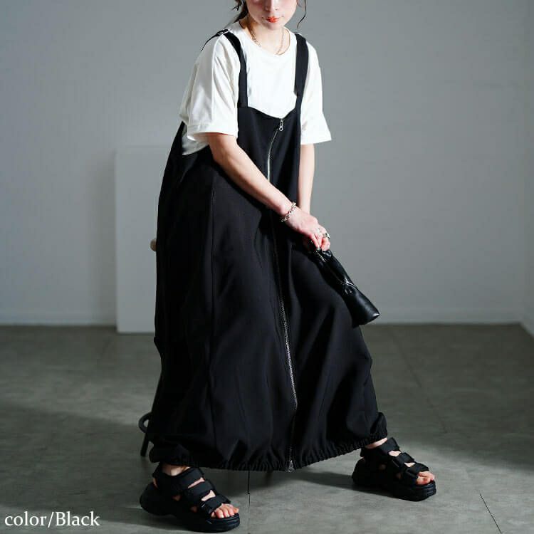 大きいサイズ レディース フロントZIPバルーンジャンパースカート　nw-25012