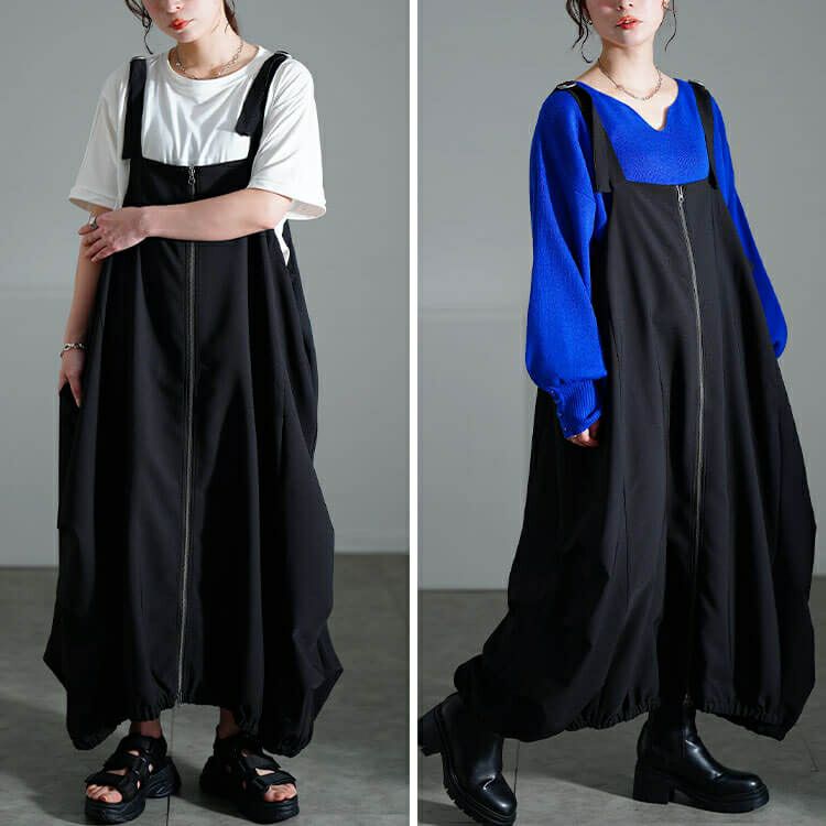 大きいサイズ レディース フロントZIPバルーンジャンパースカート　nw-25012