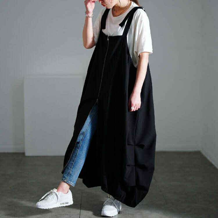 大きいサイズ レディース フロントZIPバルーンジャンパースカート　nw-25012