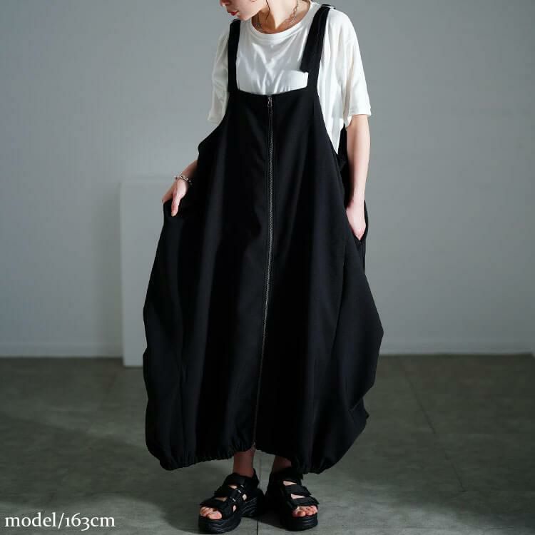 大きいサイズ レディース フロントZIPバルーンジャンパースカート　nw-25012 ブラック
