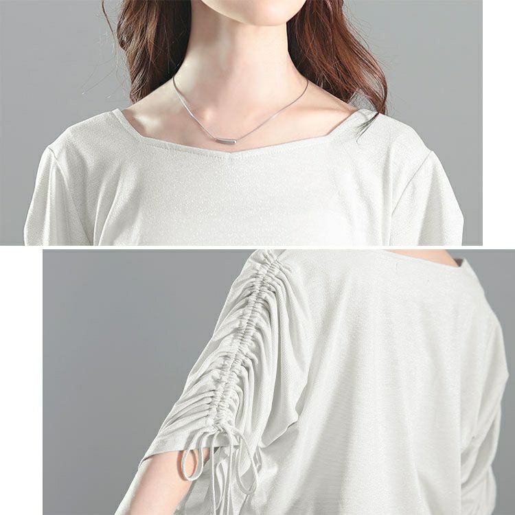 大きいサイズ レディース ダイヤモンドネック袖ドロストラメプルオーバー　fem-576【メール便可】