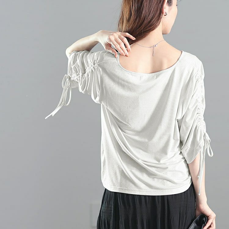 大きいサイズ レディース ダイヤモンドネック袖ドロストラメプルオーバー　fem-576【メール便可】