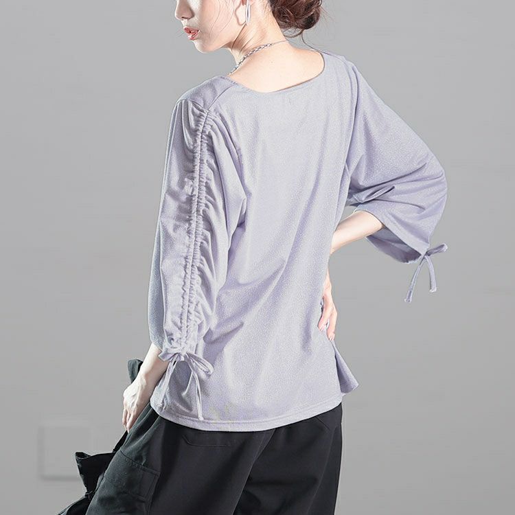 大きいサイズ レディース ダイヤモンドネック袖ドロストラメプルオーバー　fem-576【メール便可】