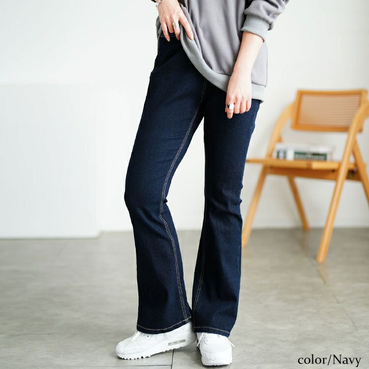 大きいサイズ レディース 接触冷感プルオンフレアデニムパンツ　tkb-141585303
