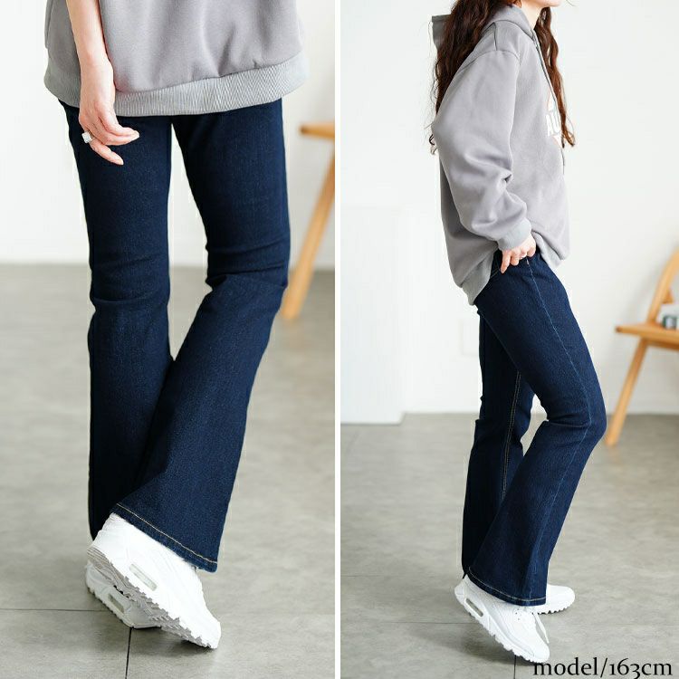 大きいサイズ レディース 接触冷感プルオンフレアデニムパンツ　tkb-141585303