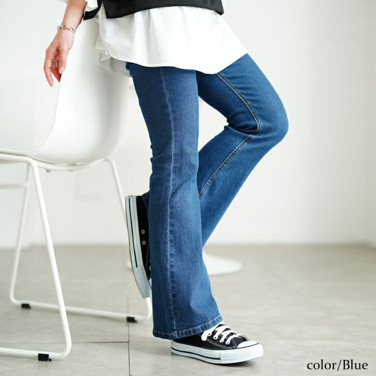 大きいサイズ レディース 接触冷感プルオンフレアデニムパンツ　tkb-141585303