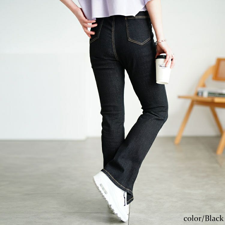 大きいサイズ レディース 接触冷感プルオンフレアデニムパンツ　tkb-141585303