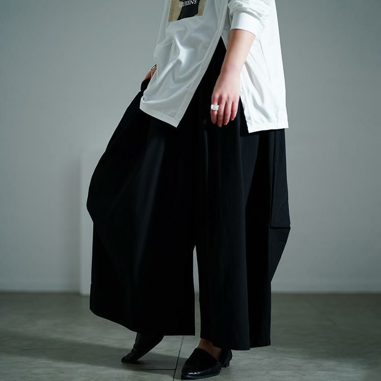 大きいサイズ レディース サイドタックワイドバレルパンツ　nw-25018 ブラック