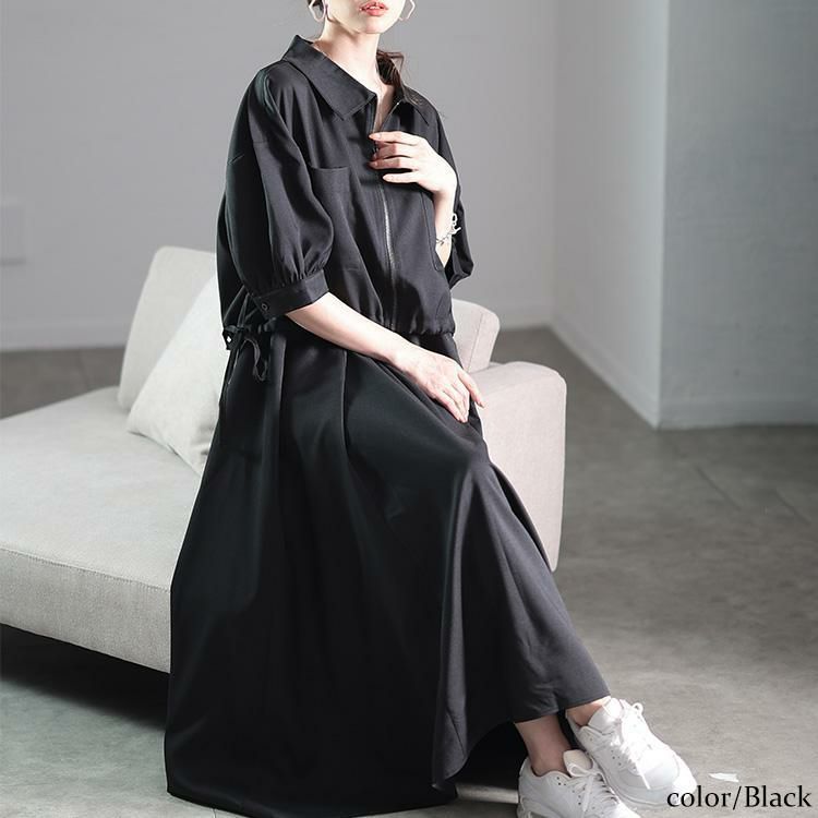 大きいサイズ レディース サイドリボンZIPジャケット＆キャミワンピース2点セット　nw-25015 ブラック