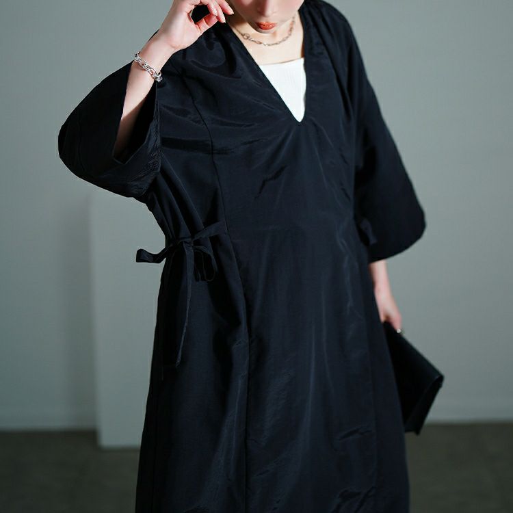 大きいサイズ レディース フリル襟サイドリボンナイロンワンピース　nw-25014【メール便可】