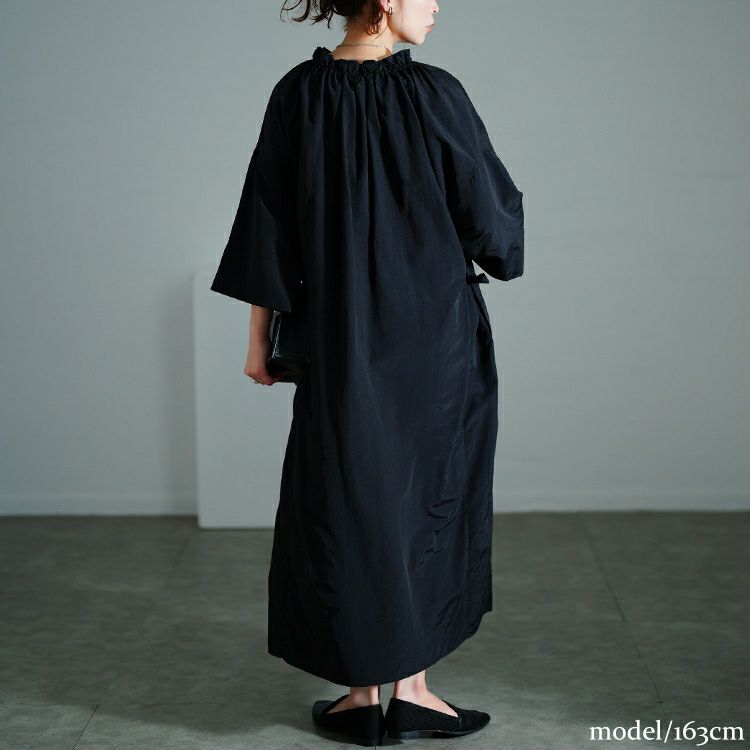 大きいサイズ レディース フリル襟サイドリボンナイロンワンピース　nw-25014【メール便可】