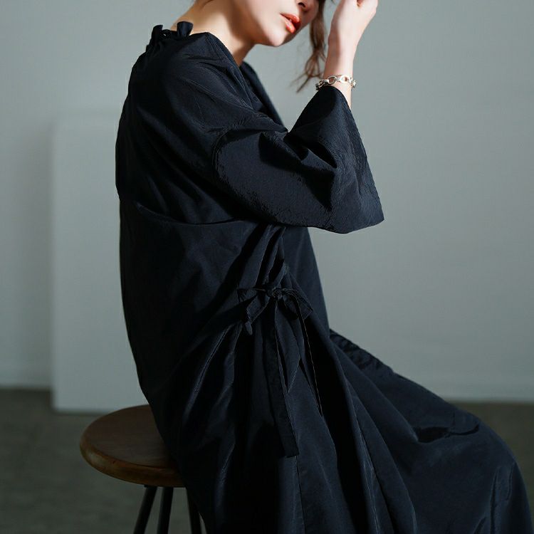 大きいサイズ レディース フリル襟サイドリボンナイロンワンピース　nw-25014【メール便可】