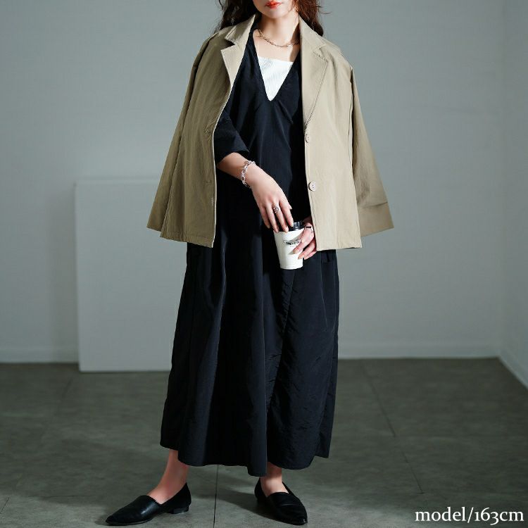 大きいサイズ レディース フリル襟サイドリボンナイロンワンピース　nw-25014【メール便可】