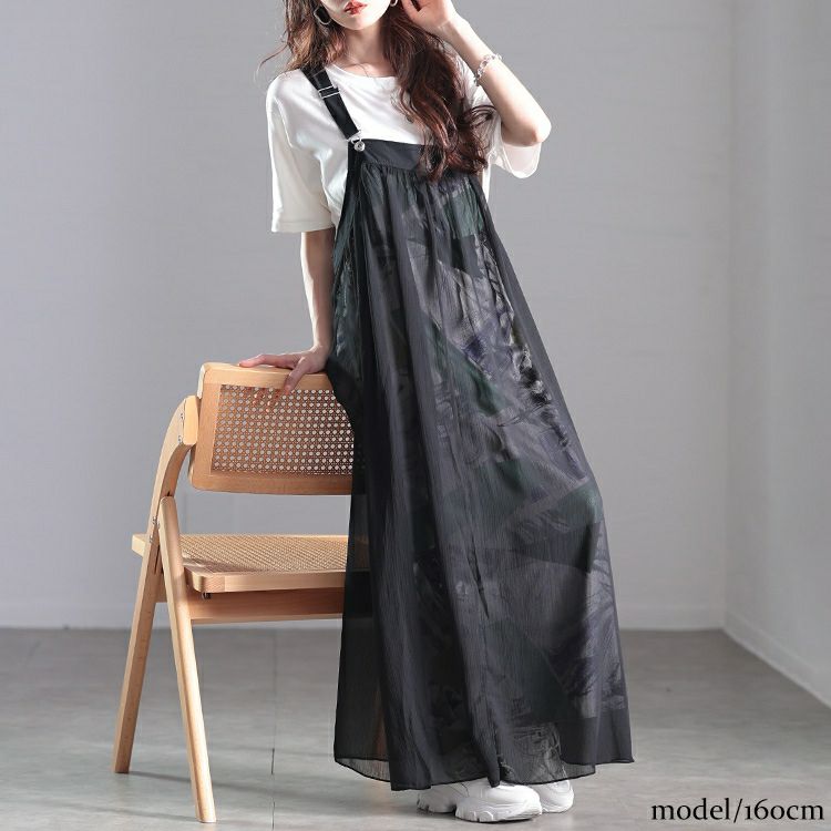 大きいサイズ レディース アート柄レイヤードサロペットワンピース　nw-25013