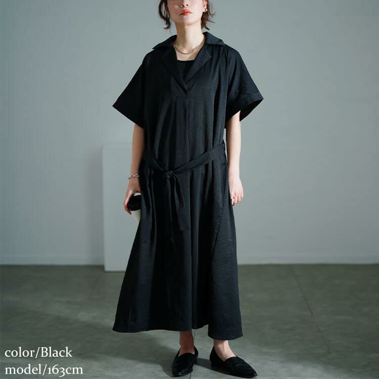 大きいサイズ レディース スキッパーシャツワンピース　nw-25007 ブラック