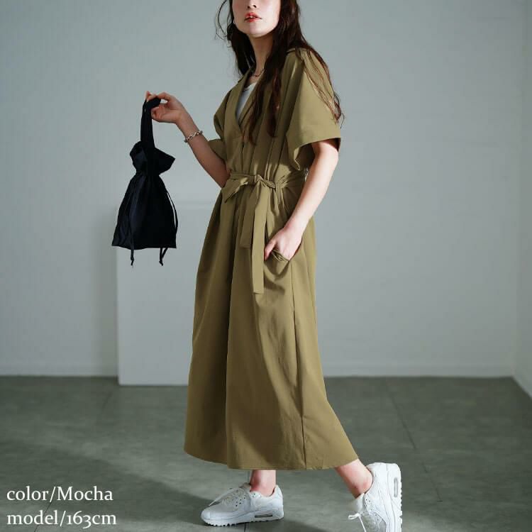 大きいサイズ レディース スキッパーシャツワンピース　nw-25007 モカ