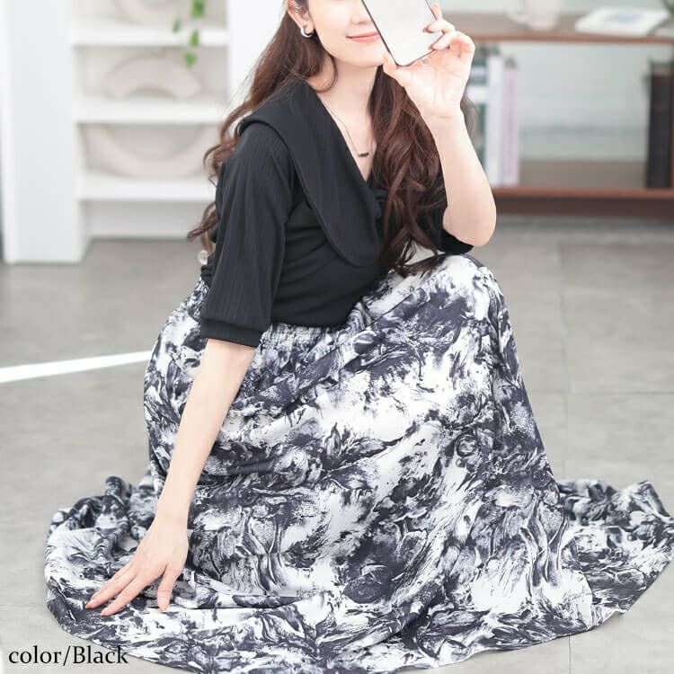 大きいサイズ レディース ツイスト襟異素材ドッキングワンピース　nw-25006