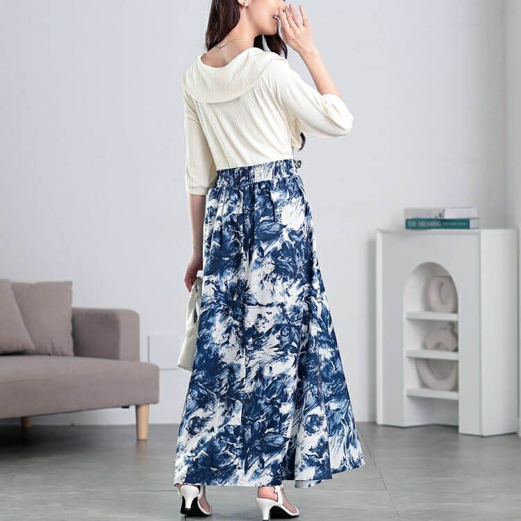 大きいサイズ レディース ツイスト襟異素材ドッキングワンピース　nw-25006