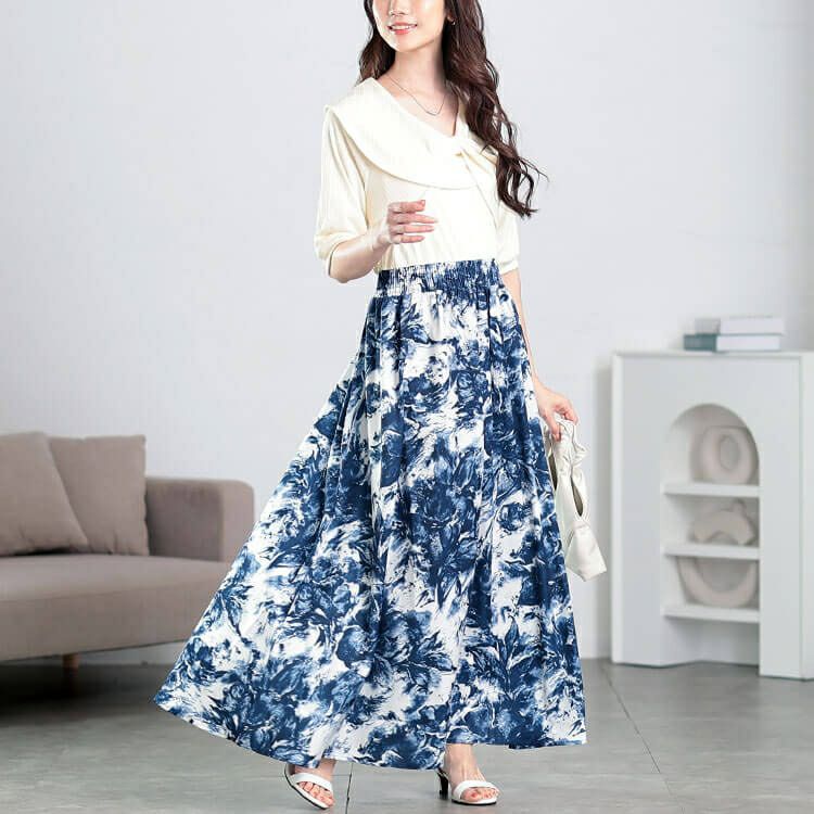 大きいサイズ レディース ツイスト襟異素材ドッキングワンピース　nw-25006