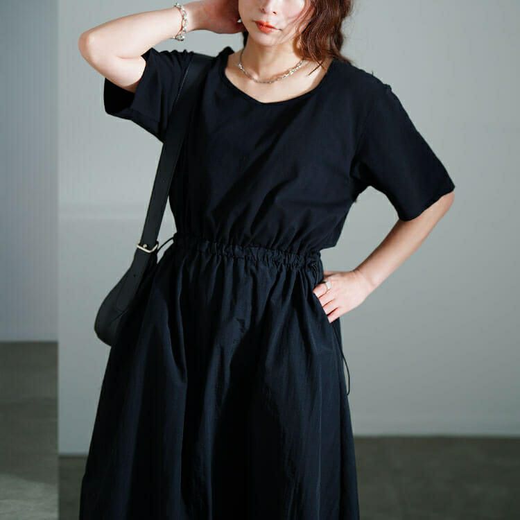 大きいサイズ レディース ハートネック異素材ドッキングワンピース　nw-25005