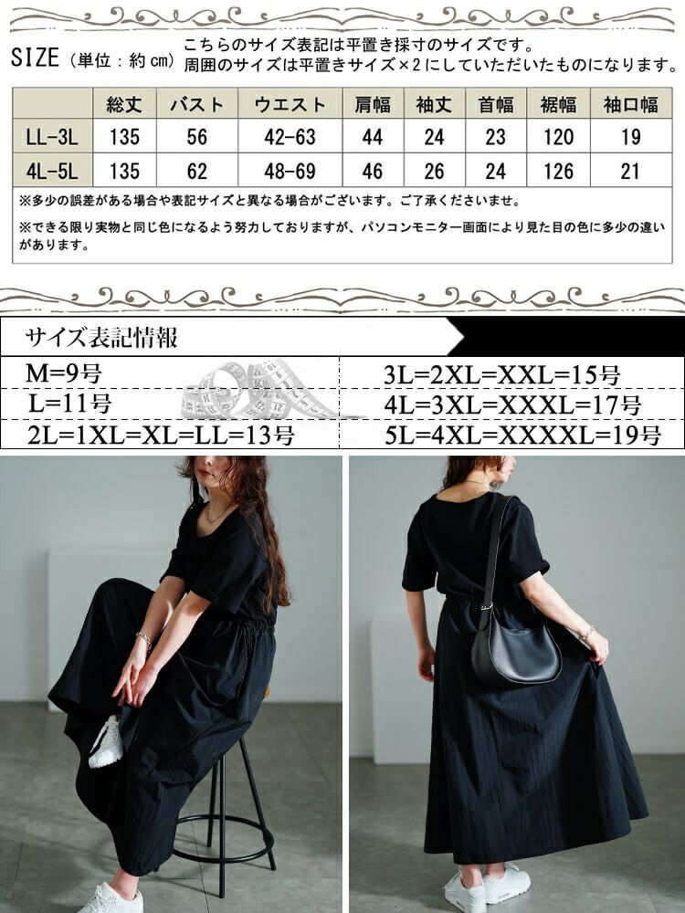 大きいサイズ レディース ハートネック異素材ドッキングワンピース　nw-25005